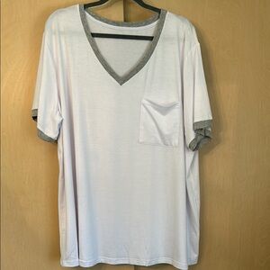White and Gray V-Neck Shirt